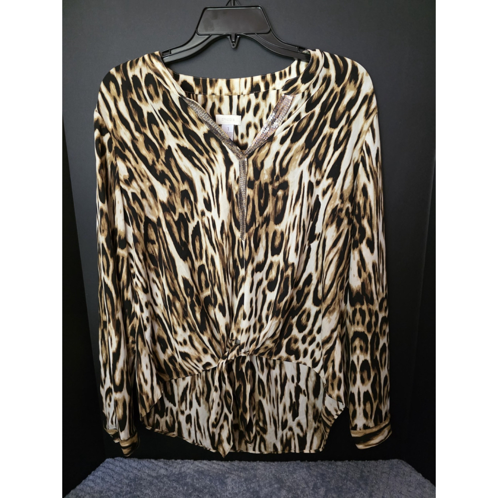 Chicos Leopard Print Blouse Size 1